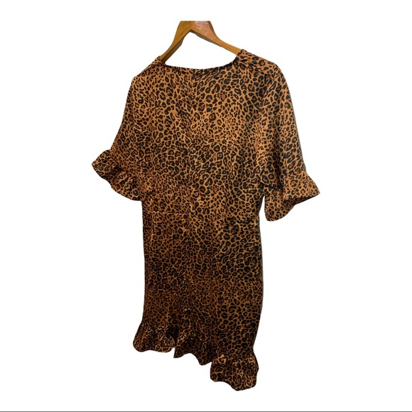 PRETTY LITTLE THING LEOPARD PRINT DEEP V NECK RUFFLED DRESS - Picture 11 of 13